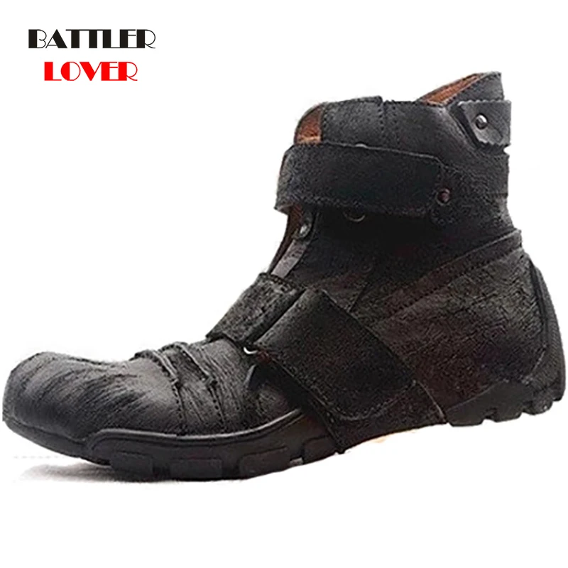 Мужские рабочие ботинки из натуральной воловьей кожи Военные боевые готические