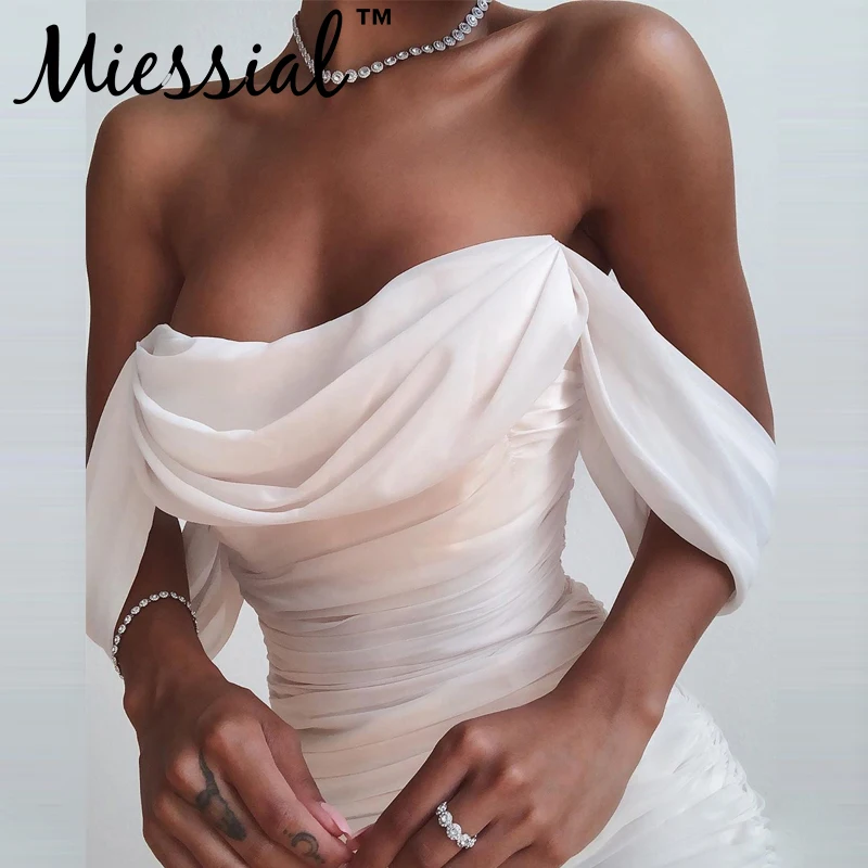 Miessial, белое Сетчатое облегающее Клубное платье, сексуальные женские вечерние платья миди с открытыми плечами, женское элегантное осенне-зимнее платье с вырезом лодочкой