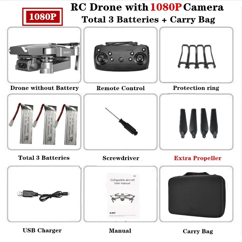 1080P Carry Bag 3B E68 Радиоуправляемый Дрон 4K HD камера wifi FPV Квадрокоптер складной Радиоуправляемый вертолет Квадрокоптер мини дроны VS E58 SG901 E520 Дрон игрушка подарок - Цвет: 1080P Carry Bag 3B