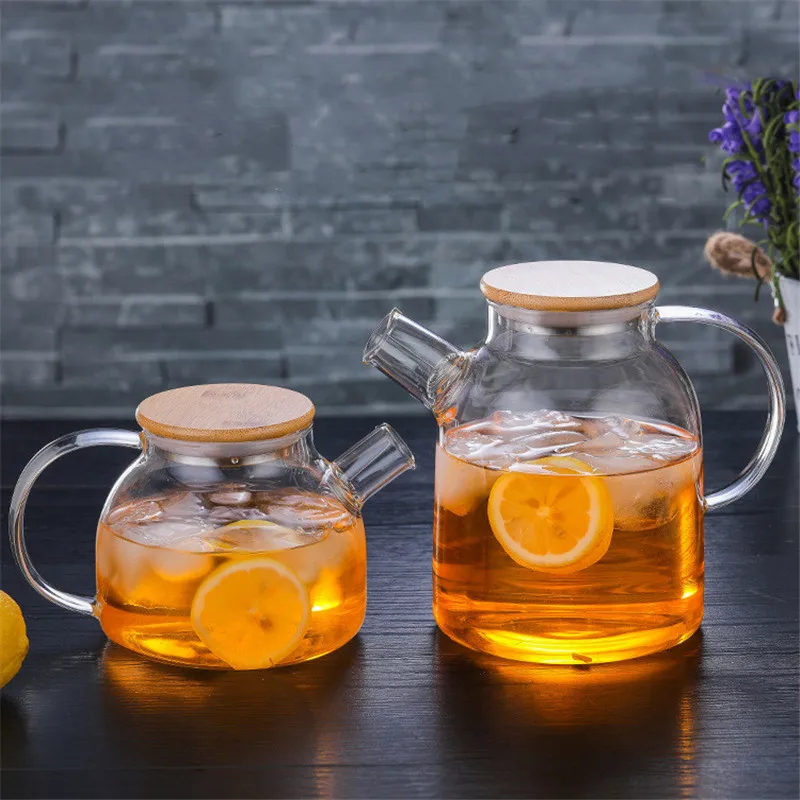 

1L/1.8L Transparent Glass Teapot with Bamboo Lid Heat-Resistant Large Capacity Tea Pot Flower Water Bottle Office Kung Fu Kettle