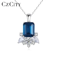 czcity sapphire pendant necklace 925 sterling silver dark blue gemstone fine jewelry for women dating party christmas sn 420