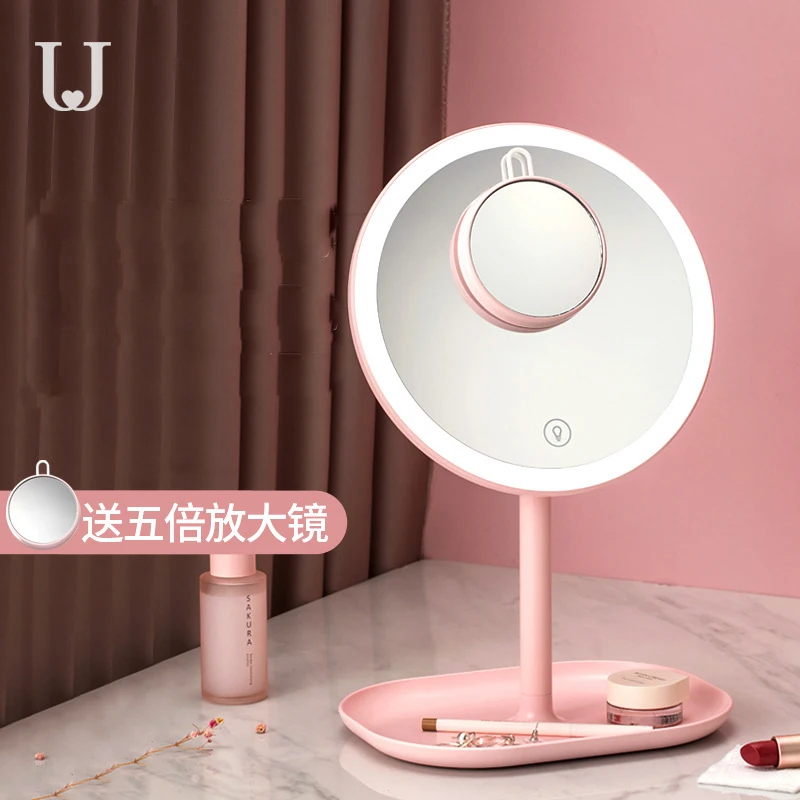 

JJ LED Makeup Mirror USB LED Electric Folding Face Mirror Adjustable Touch Dimmer Vanity Mirror Stand Up Desk Cosmetic Mirror