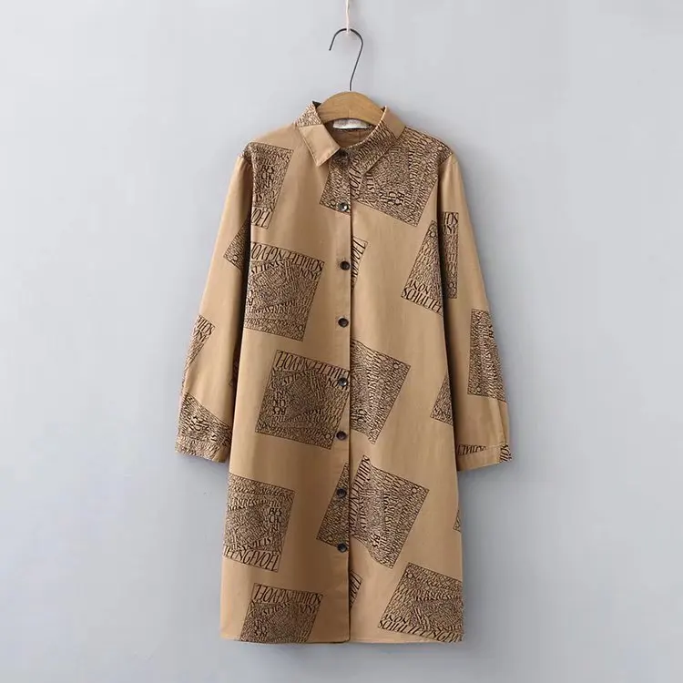 

Plus size turn-down collar letter print X-Long women blouse 2022 NEW spring casual ladies long Sleeve shirts female black Khaki