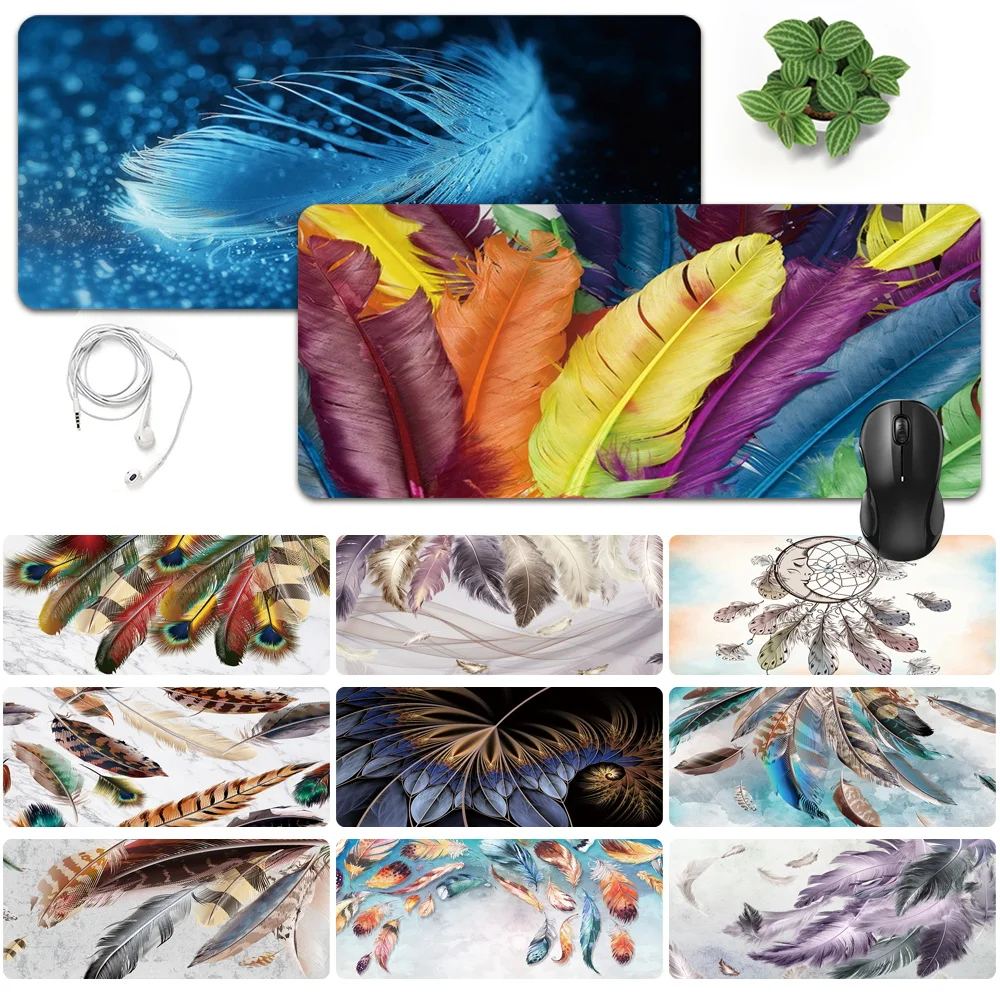 

Easy-to-clean And Large Mouse Mat Anti-slip Waterproof PU Leather Computer Mousepad Feather Pattern Game Mouse-pad