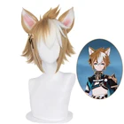 Парик Gorou короткий с ушками для косплея, термостойкие искусственные волосы для мужчин и женщин, парики