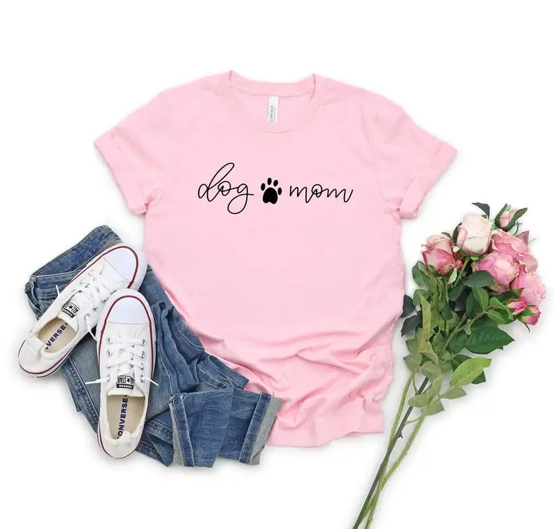 

Dog Mama Shirt Mom Print Street Letters Women 100% Cotton T-shirts O-neck Shirt Plus Size Short Sleeve Top Tees Harajuku kawaii