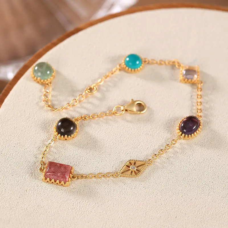 

Дизайнерский оригинальный новый серебряный браслет с инкрустацией из натуральной клубники и кристаллов, Модные Простые ретро-трендовые же...