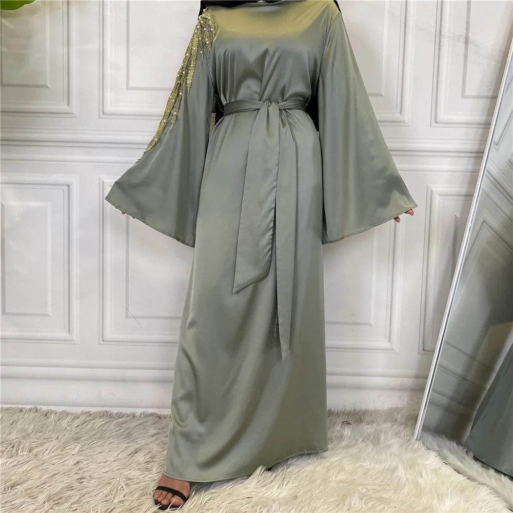 Eid Kaftan Robe Dubai Abaya Satin Muslim Hijab Dress Turkey Ramadan Islam Abayas African Dresses for Women Bangladesh Caftan