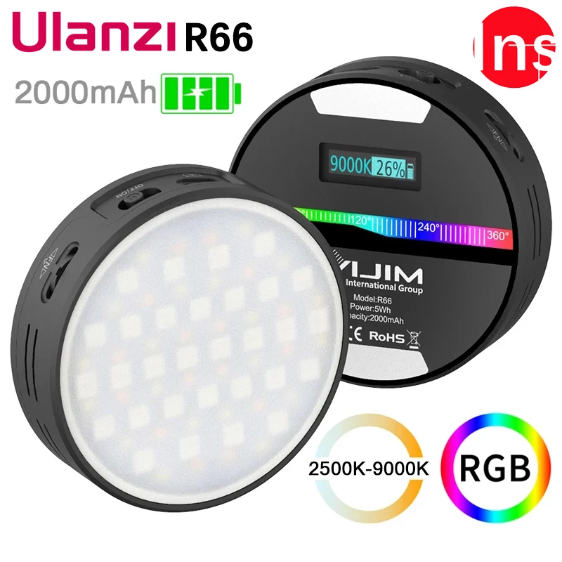 

Ulanzi R66 RGB портативная Светодиодная лампа освещение для фотосъемки 2500-9000K полный цвет с мягким диффузором для живой видео фото