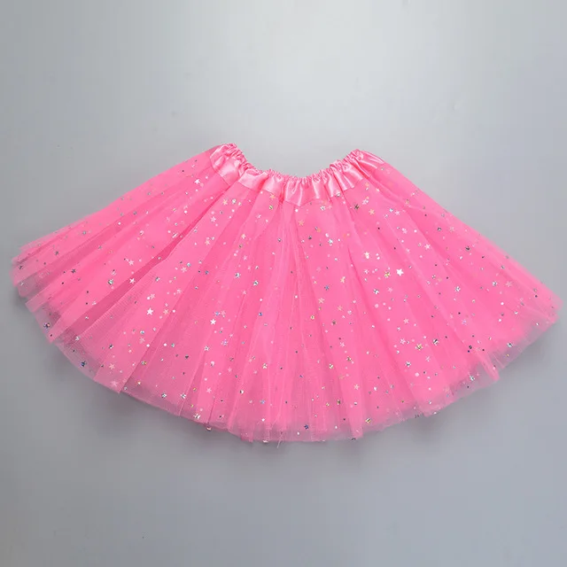

2022 Kids Baby Star Glitter Dance Tutu Skirt For Girl Sequin 3 Layers Tulle Toddler Pettiskirt Children Chiffon pink skirt