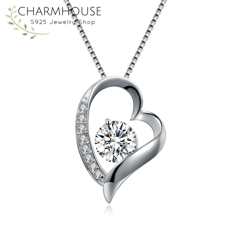 Charmhouse S925 серебряные ожерелья для женщин сердце цирконий кулон и ожерелье колье