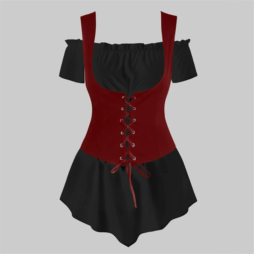 Средневековый стимпанк комплект одежды из 2 предметов для женщин рубашка с