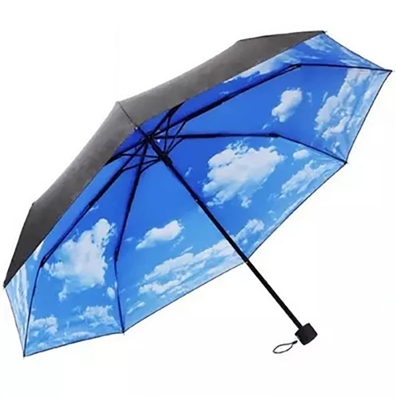 Summer Blue Sky White Clouds Pattern Folding Rainy Umbrella Anti-UV Rainproof Sun Protection Parasol Umbrellas Female