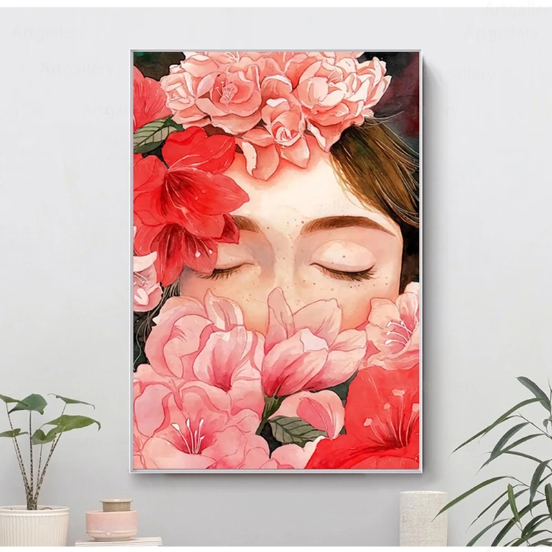 Скандинавский плакат и романтическое искусство цветочный узор Девушка