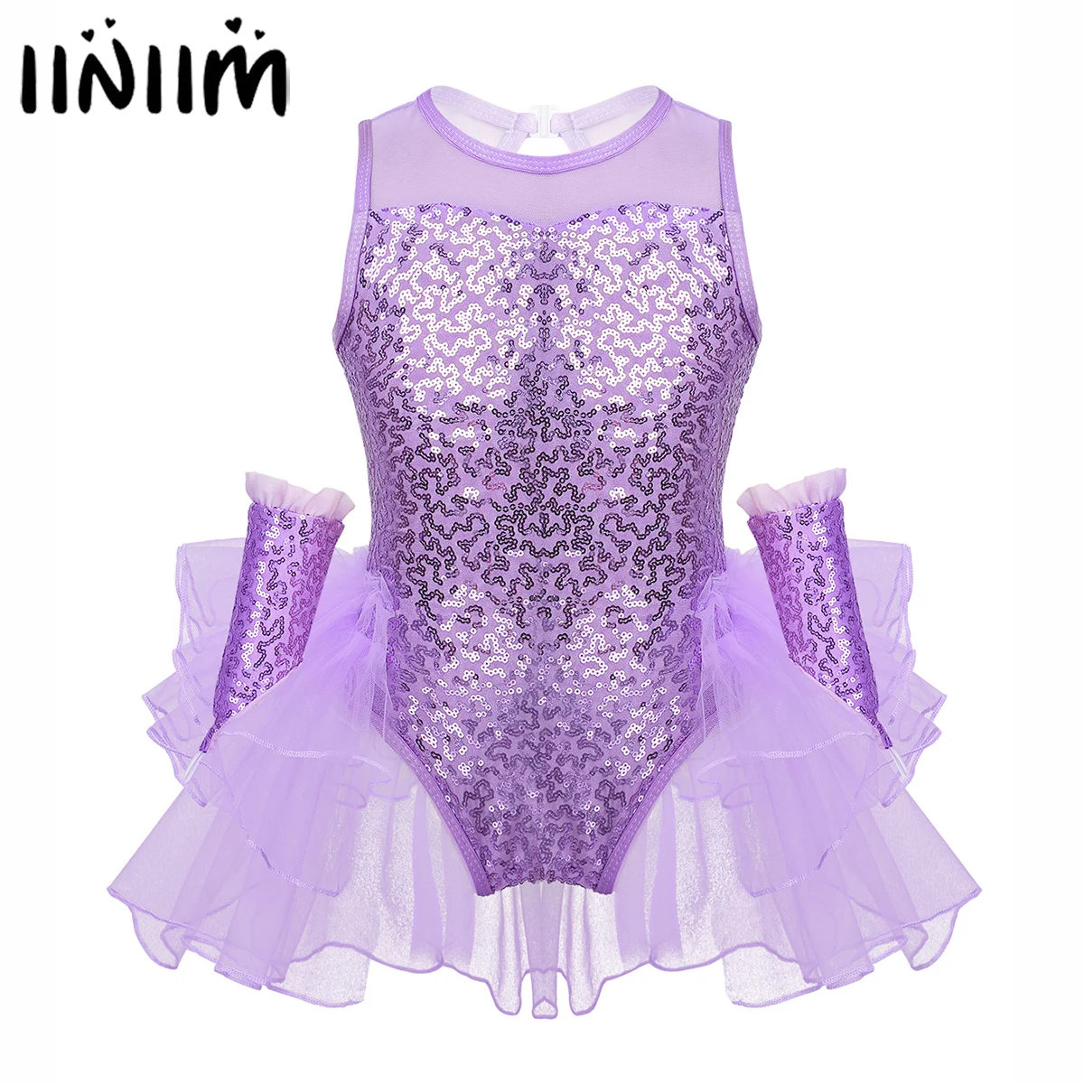 Детское балетное платье из тюля с блестками для девочек фигурного катания на