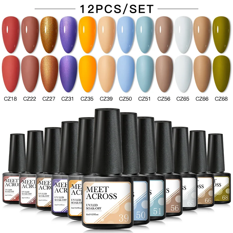 

Meet Across 4/6/12pcs Gel Nail Polish Set Pure Color Series Nail Varnish Kit Soak Off Uv Gel Semi Permanent Manicure Nail Art