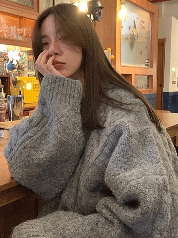 

Вязаный свитер женский плотный свитер Новинка Осень-зима Свободная верхняя одежда для ленивых