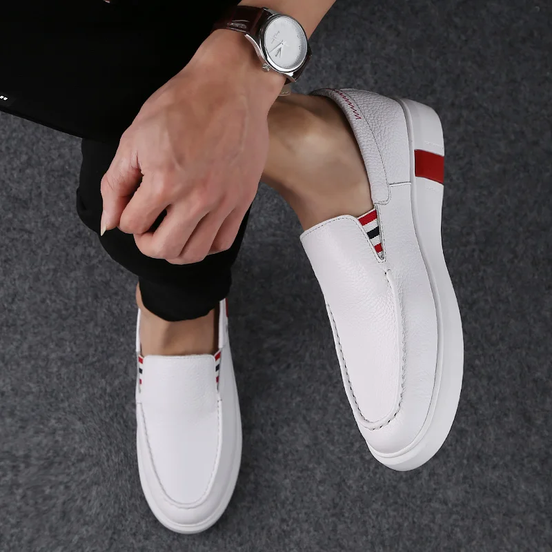 

2021 Style Fashion Men's Shoes Casual Genuine Leather Loafers Male Flats Sneakers Black And White Shoe Man Driving Shoes For Men