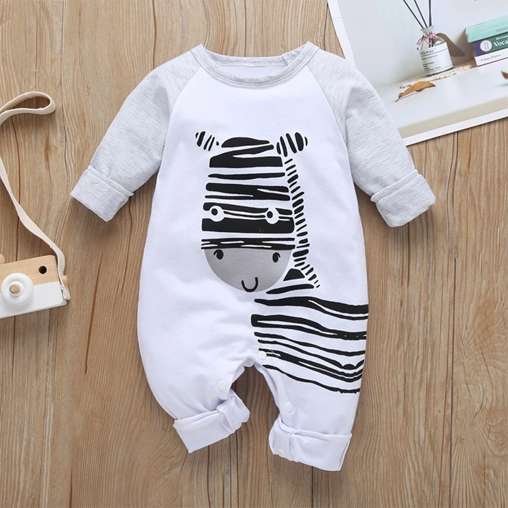 Зимний хлопковый комбинезон с длинными рукавами и принтом динозавра зебры оленя