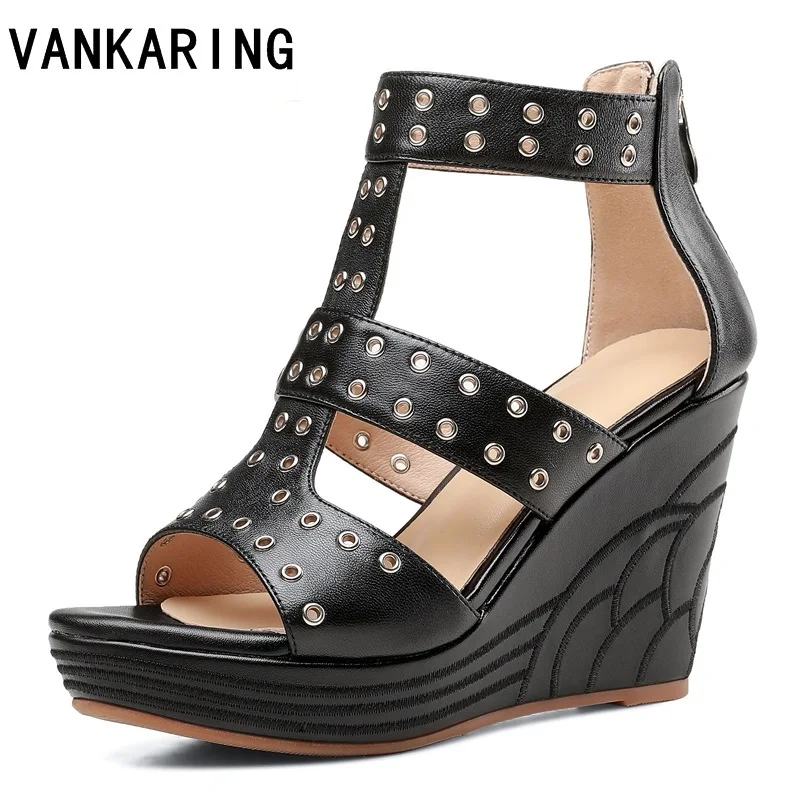 

summer shoes woman flat punk platform sandals women soft leather buckle casual shoes open toe gladiator wedges women sandals