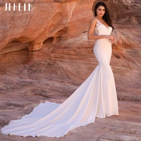 jeheth sexy backless satin beach wedding dresses mermaid for women 2022 v neck appliques boho bride gown white vestido de novia