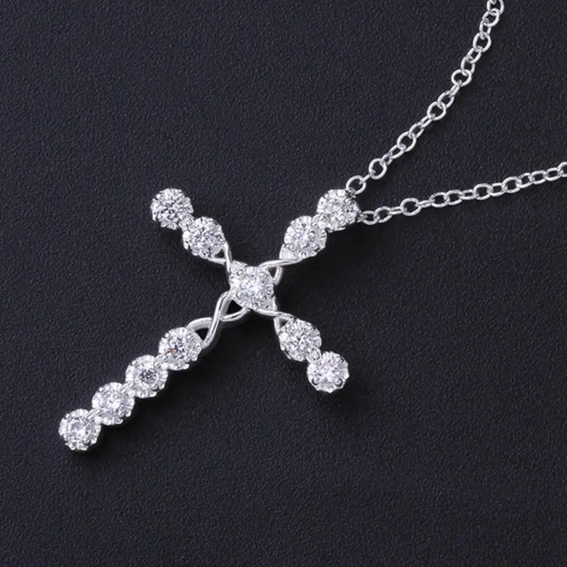 Necklace Dainty Rhinestone Sweet Cross Pendant Choker Jewelry Women Silver Color Chain Angel Wings Statement Party Wedding Gifts images - 6