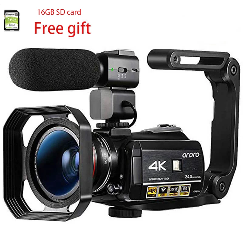 Bundle B Ordro AC3 4K видеокамера WiFi видеокамера(1080P 60FPS, 30X цифровой зум, 3,1 дюймовый ips сенсорный экран, инфракрасное ночное видение)-черный - Цвет: Bundle B