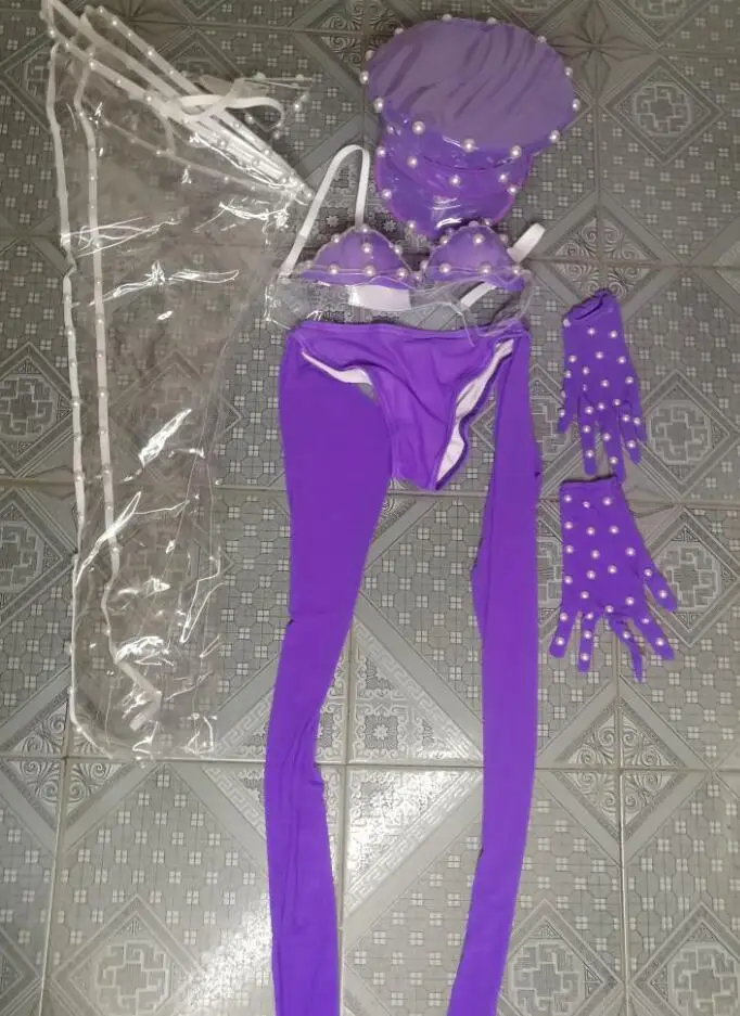 Фиолетовый жемчуг 6 шт. танцевальные наряды сексуальный бар клуб Женский танцор DJ