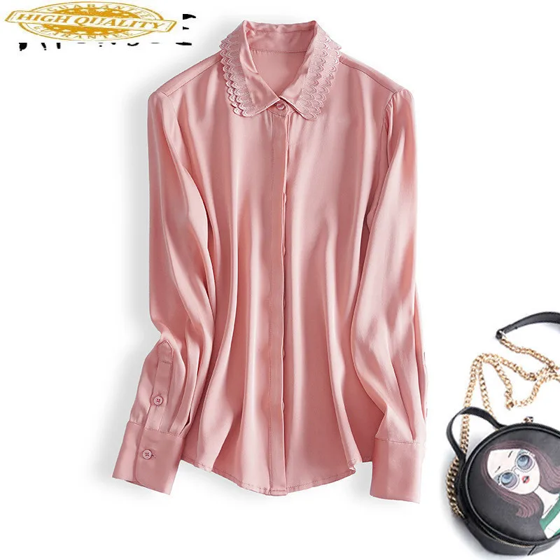 Рубашка из натурального шелка Женские топы и блузки блузка с вышивкой Женская