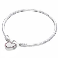 original lock your promise snake chain bracelet bangle fit women 925 sterling silver bead charm bracelet pandora jewelry