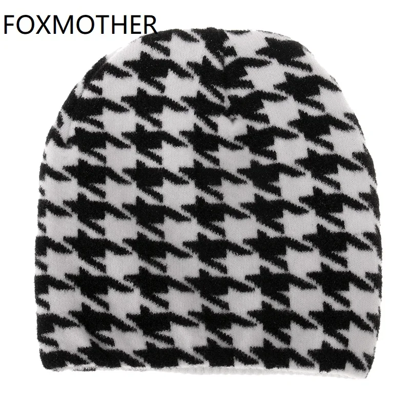 

FOXMOTHER Новая мода хип-хоп зимняя черно-белая клетчатая шапка бини Женская Мужская 2020