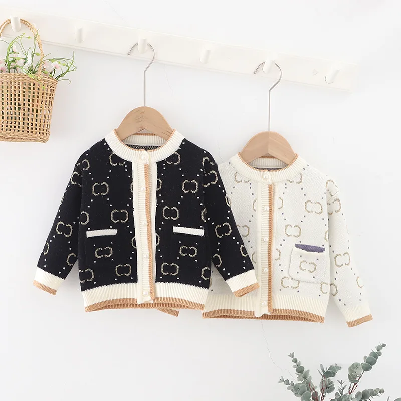 

Новинка, теплые однобортные Топы с длинным рукавом для маленьких девочек на осень и зиму, вязаный кардиган, свитер для малышей