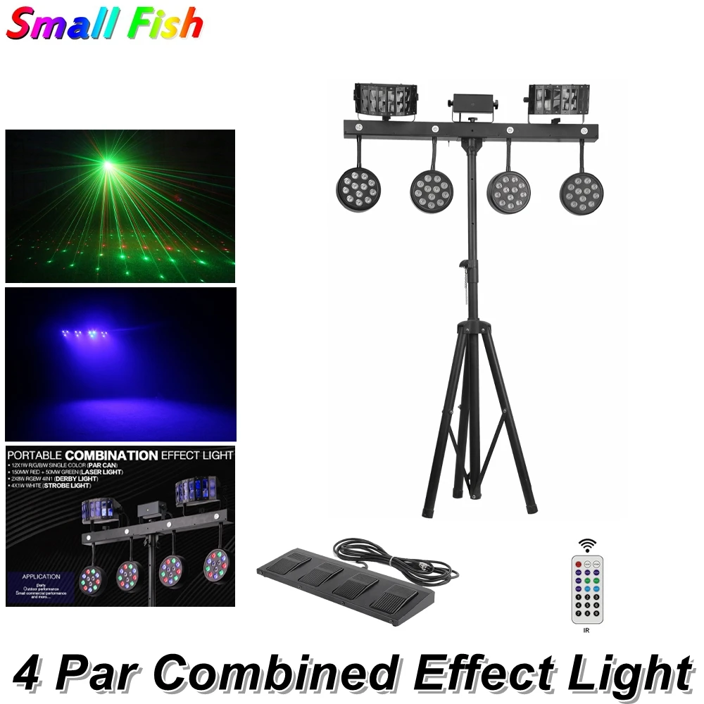 Combined effect. Стойка для светодиода. led 4 par with laser, derby, and strobe effects + light stand.