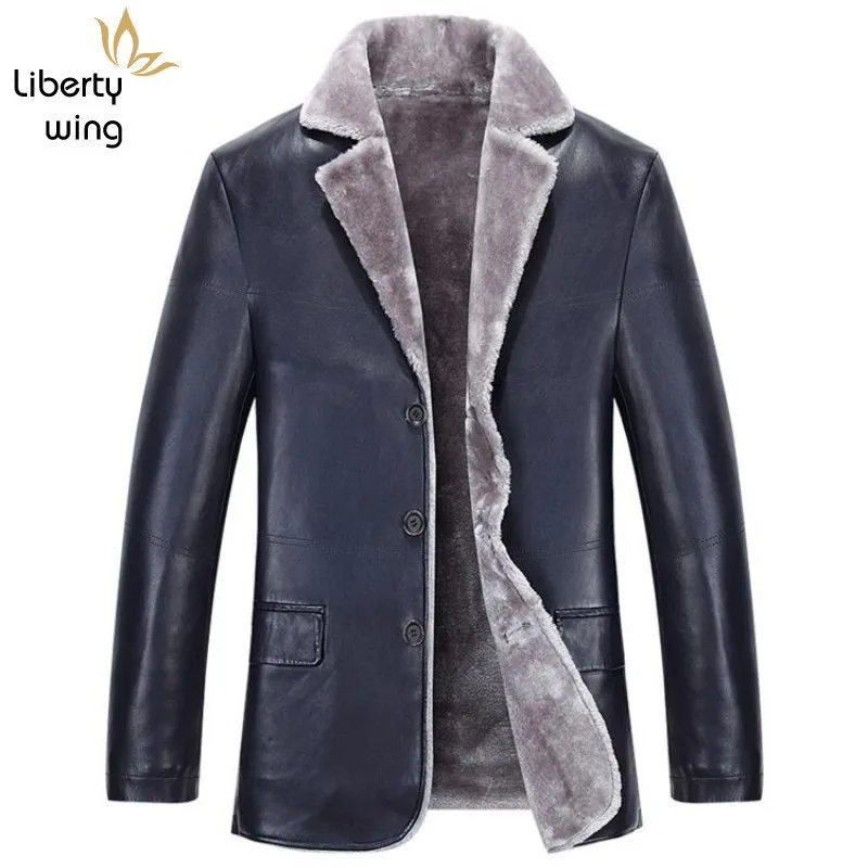 Winter New Fashion Mens Jackets Man Fur Lining Sheepskin Genuine Leather Jacket Warm Jaqueta Couro Masculino Size | Мужская одежда