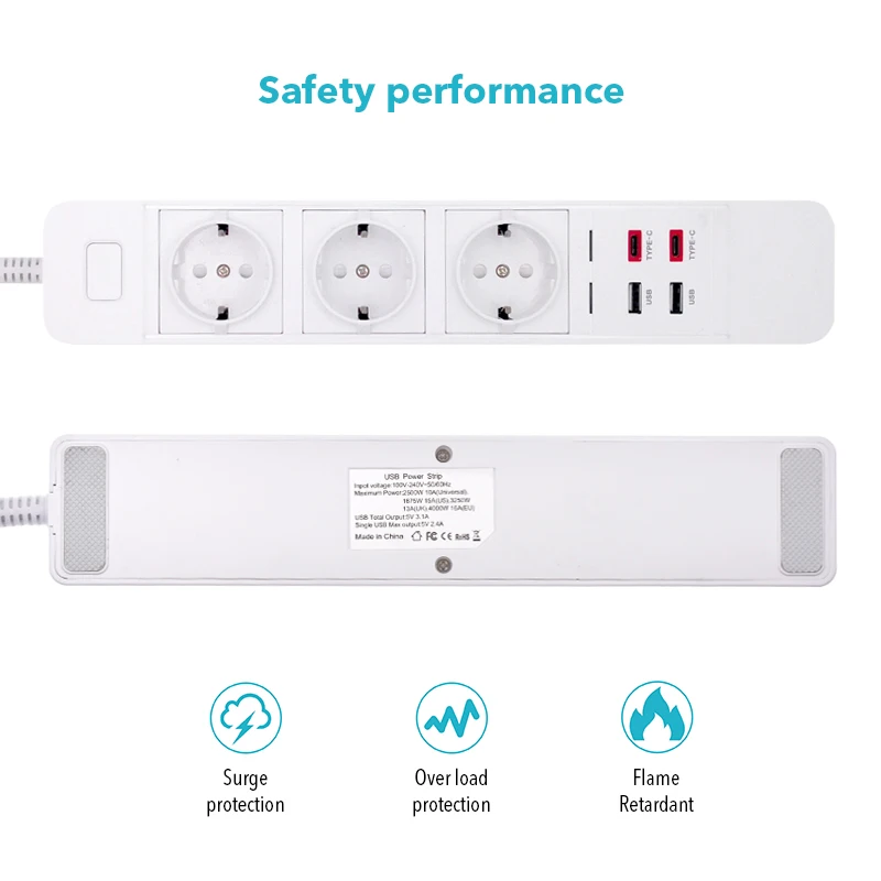 Удлинитель питания с европейской розеткой 3 розетки переменного тока 2usb 5 В 1 8 А