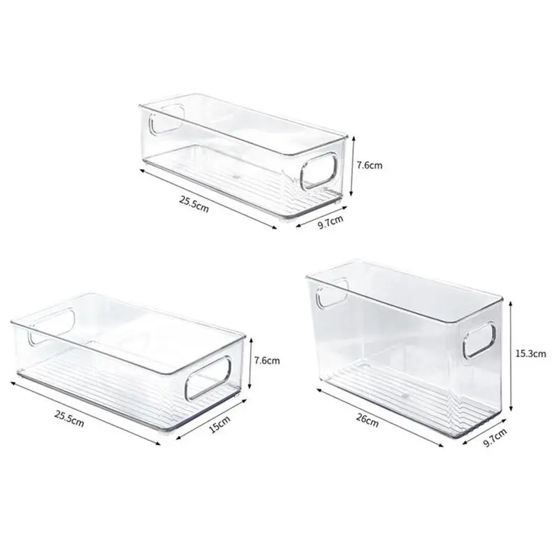 

Stackable refrigerator food and vegetable storage box with open handle transparent plastic kitchen food storage rack