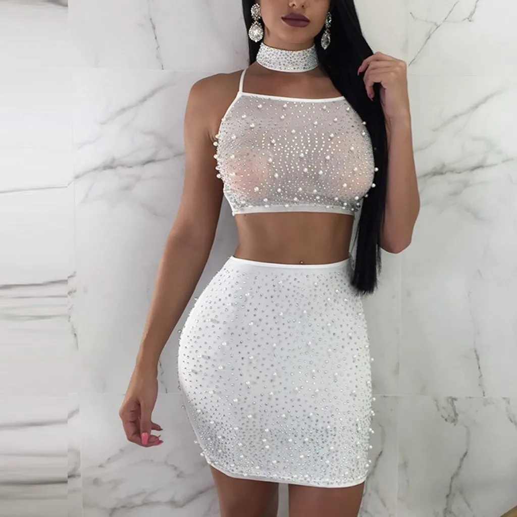 Сетчатое белое платье с открытой спиной комплект из двух предметов Клубная