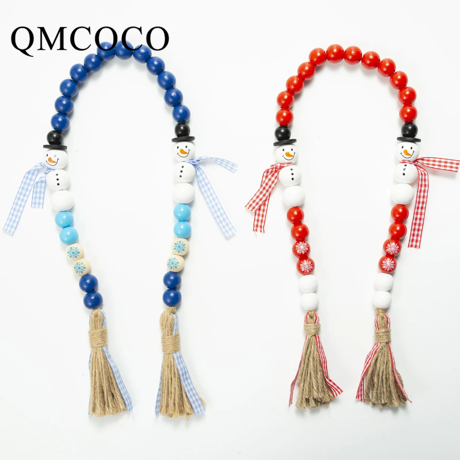 

Christmas New DIY Wooden Snowman Beads String Hemp Rope Garland Handmade Custom Rustic For Rattan Macrame Wall Hanging Boho Gift