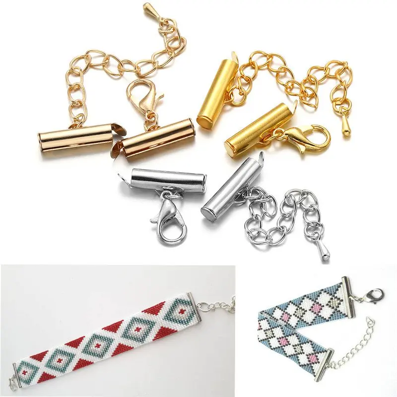 

For DIY Jewelry Making Accessories End Clasp With Chain End Caps Connectors 10set/lot Buckles Tubes Slider Crimp End Beads Slide