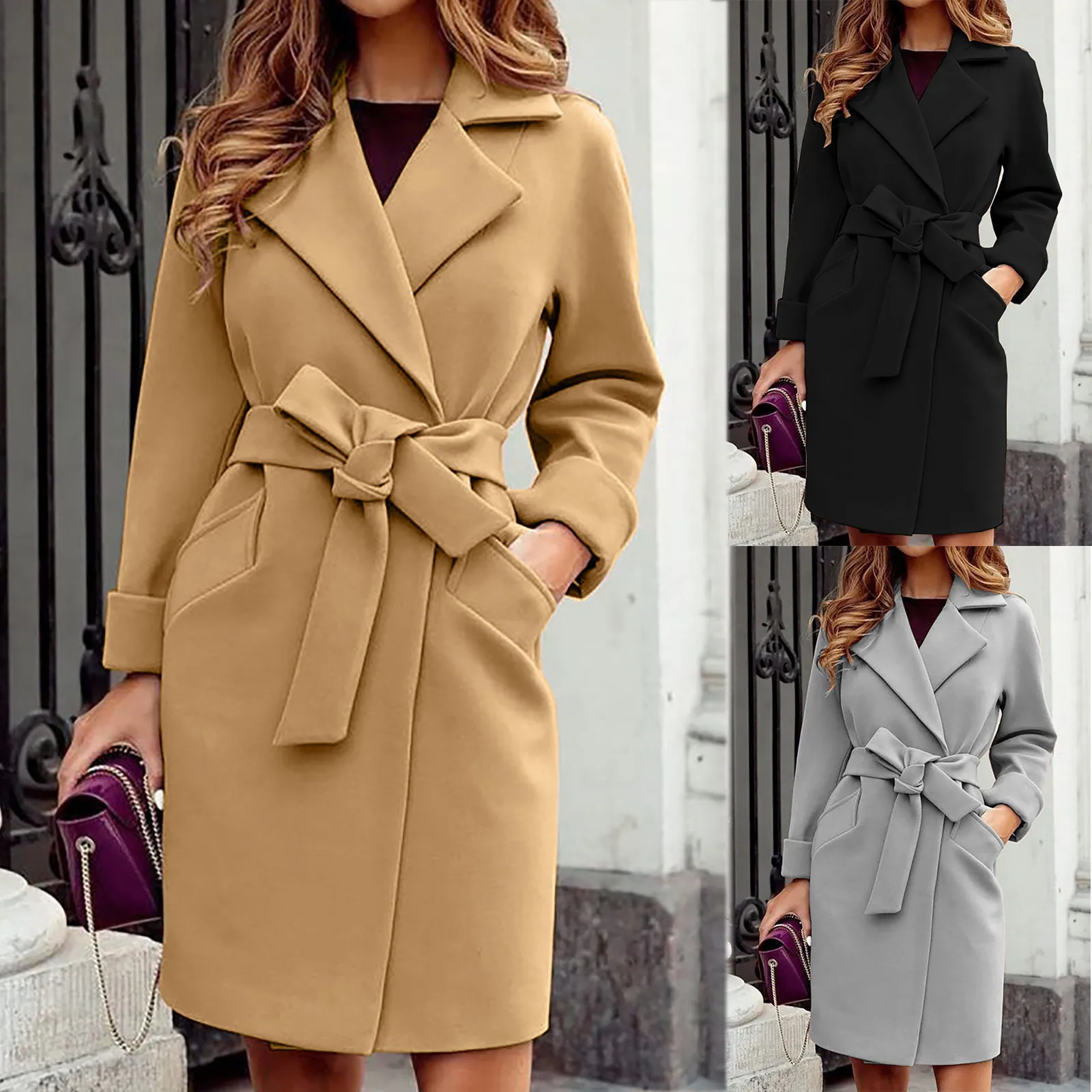 

Women's Coat Autumn Winter Lapel Woolen Cloth Trench Jacket Long Overcoat Outwear Trendy Dress Veste Femme Manteau Femme 2021