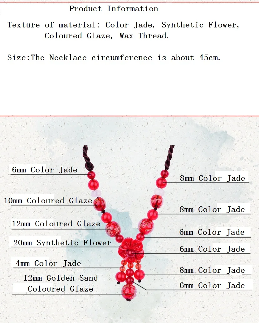 Temperamental Ethnic Style Red Onyx Beads Necklace Fashion Golden Sand Coloured Glaze Pendant Elegant Female Jewelry | Украшения и