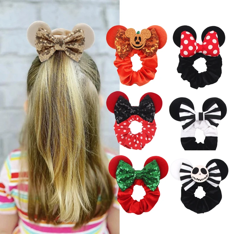 Diadema navide&ntilde;a con orejas de Minnie Mouse, banda para el pelo de cerdo de terciopelo grueso, banda el&aacute;stica de terciopelo, accesorios para el cabello-0