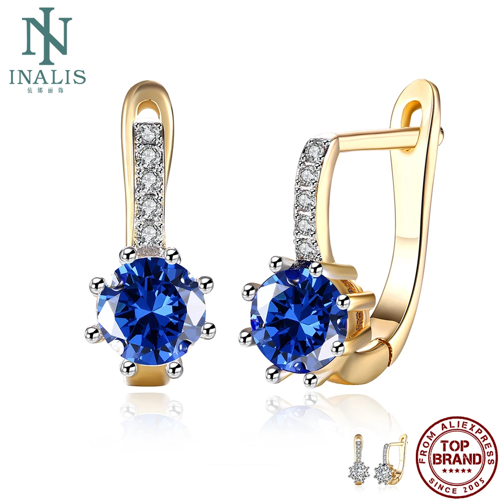 Женские серьги-гвоздики INALIS Круглые разноцветные медные серьги с кубическим