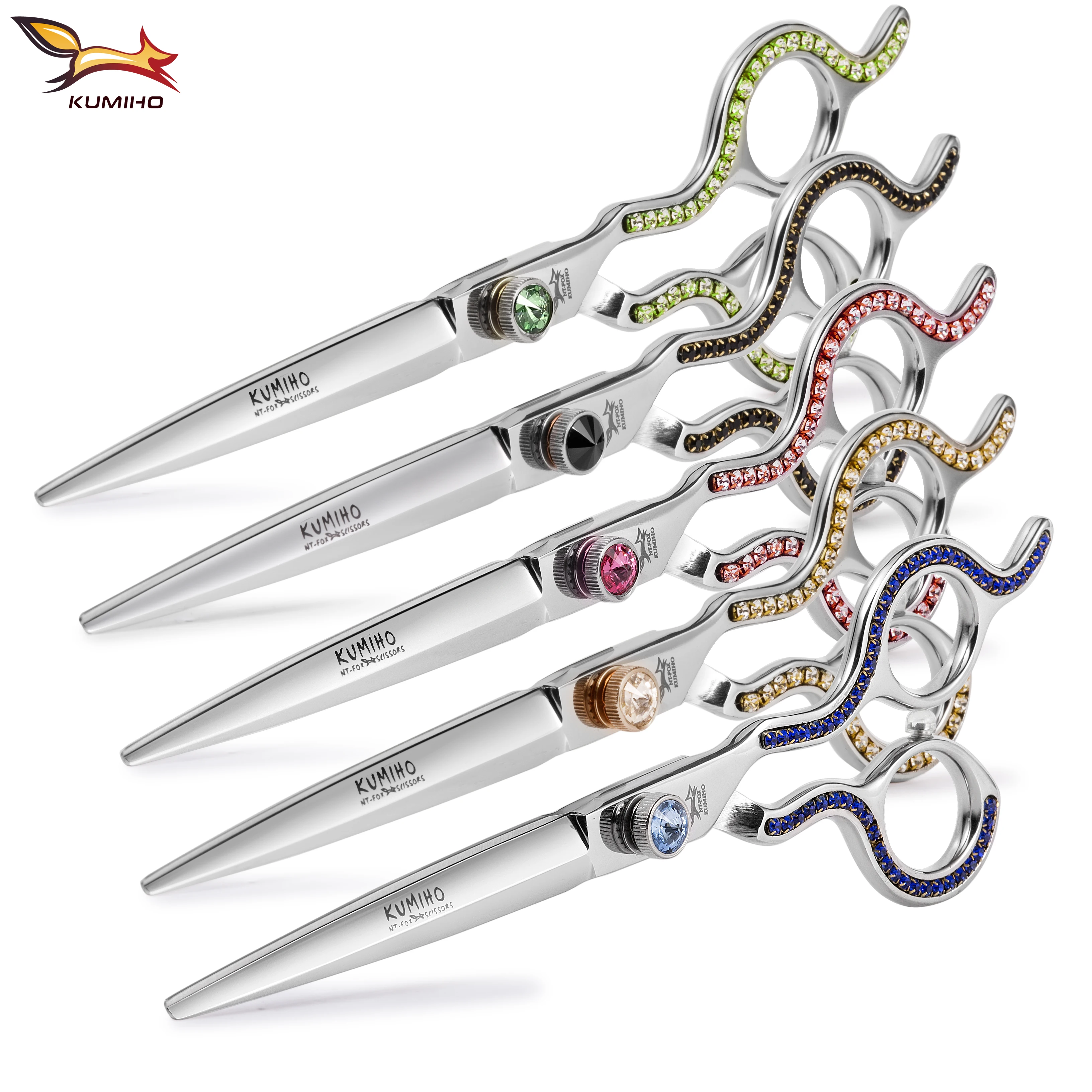 

KUMIHO 2019 New Arrival XZB-70 XZB-75 7" and 7.5" hair cutting scissors 5 colors available with crystal decoration