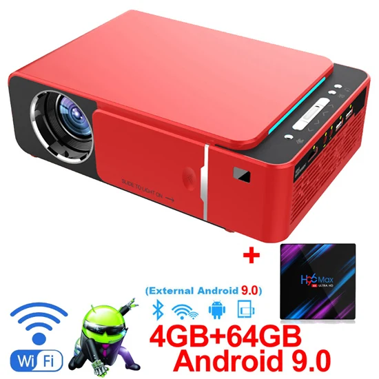 WZATCO T6 Android 9,0 wifi дополнительно 3000 люмен 720p HD Портативный светодиодный проектор HDMI Поддержка 4K 1080p проектор для домашнего кинотеатра - Цвет: External add 64G R