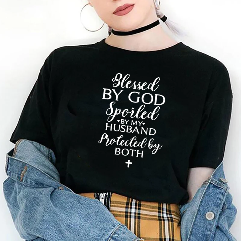 

Blessed By God забавная футболка женская летняя хлопковая футболка с коротким рукавом женская Повседневная футболка с круглым вырезом