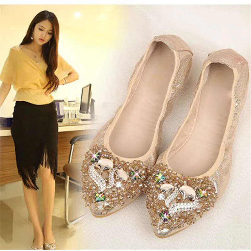 SNURULAN женские складные плоские балетки для танцев с острым носком