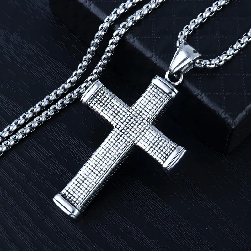 

HNSP Hip Hop Solid Big Cross Pendant Chain Necklace For Men Male Punk Gift