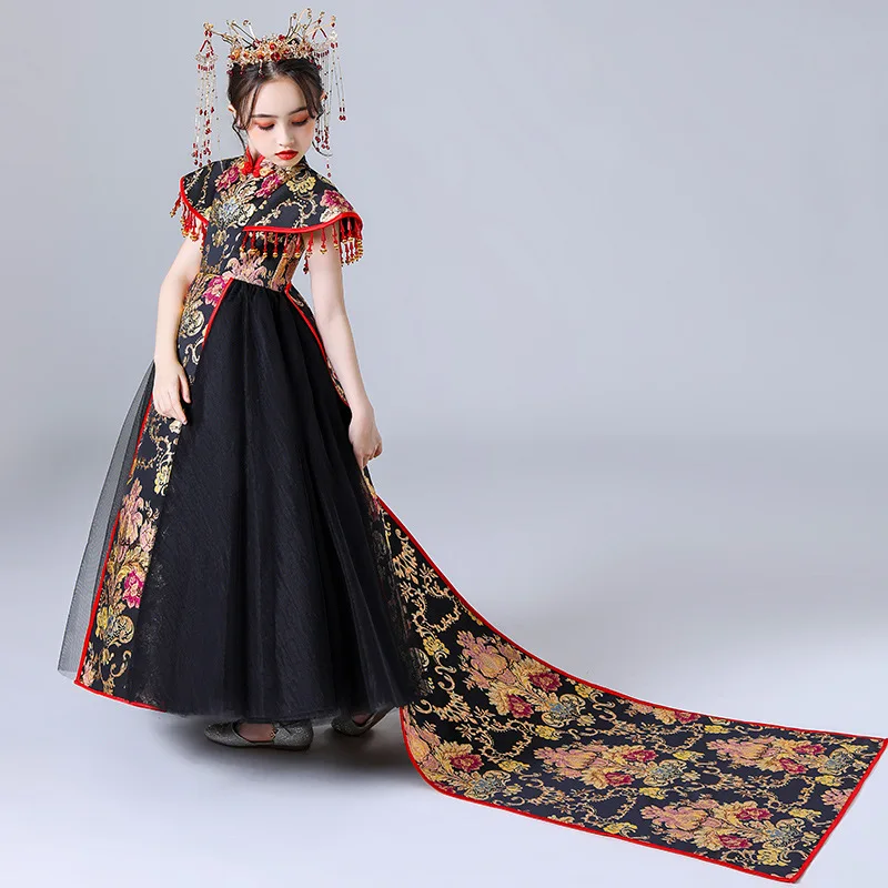 

Girl Traditional Chinese Dress Kids Qipao Satin Embroidery Wedding Cheongsam Children Oriental Style Dresses Robe Chinoise