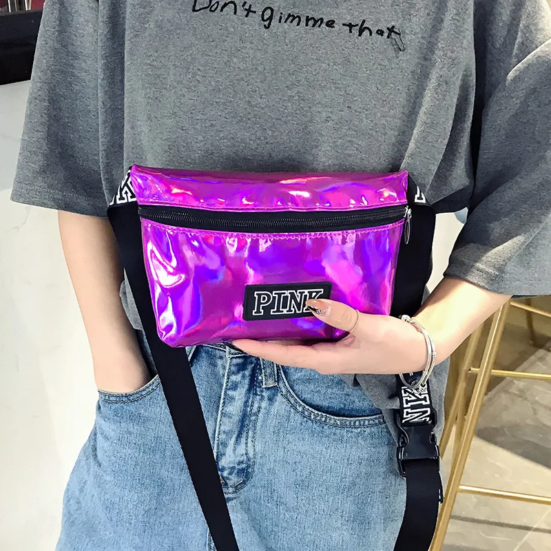 Поясной пакет Женские Мешочки для телефона женщин лазерный материал розовый